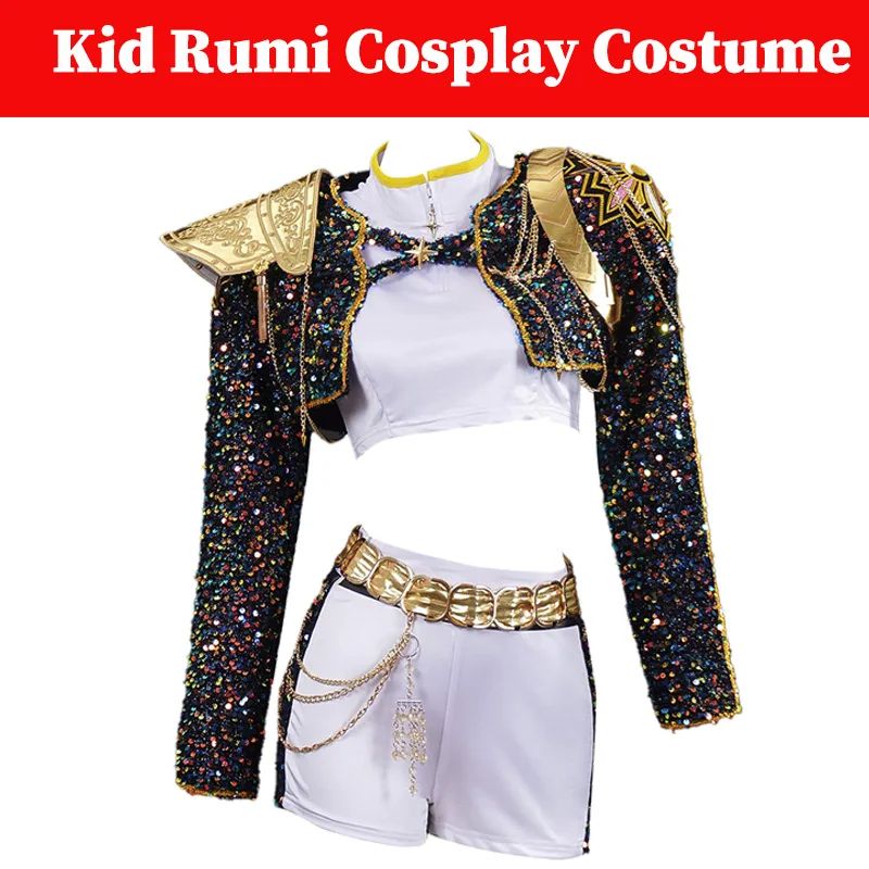 Criança meninas rumi cosplay crianças preto gloden traje chid disfarce desempenh
