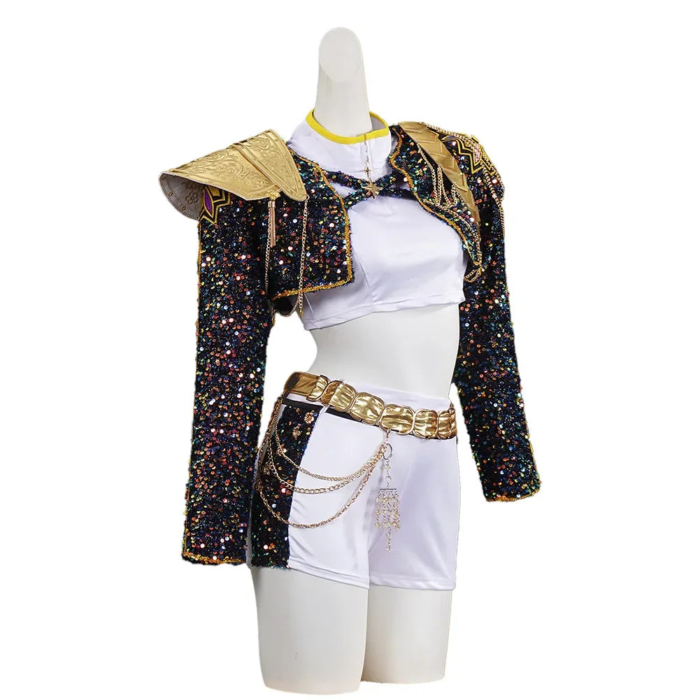 Criança meninas rumi cosplay crianças preto gloden traje chid disfarce desempenh