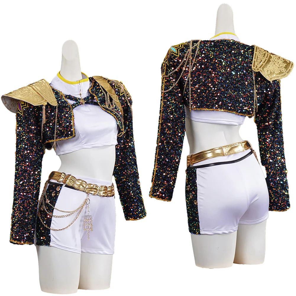 Criança meninas rumi cosplay crianças preto gloden traje chid disfarce desempenh