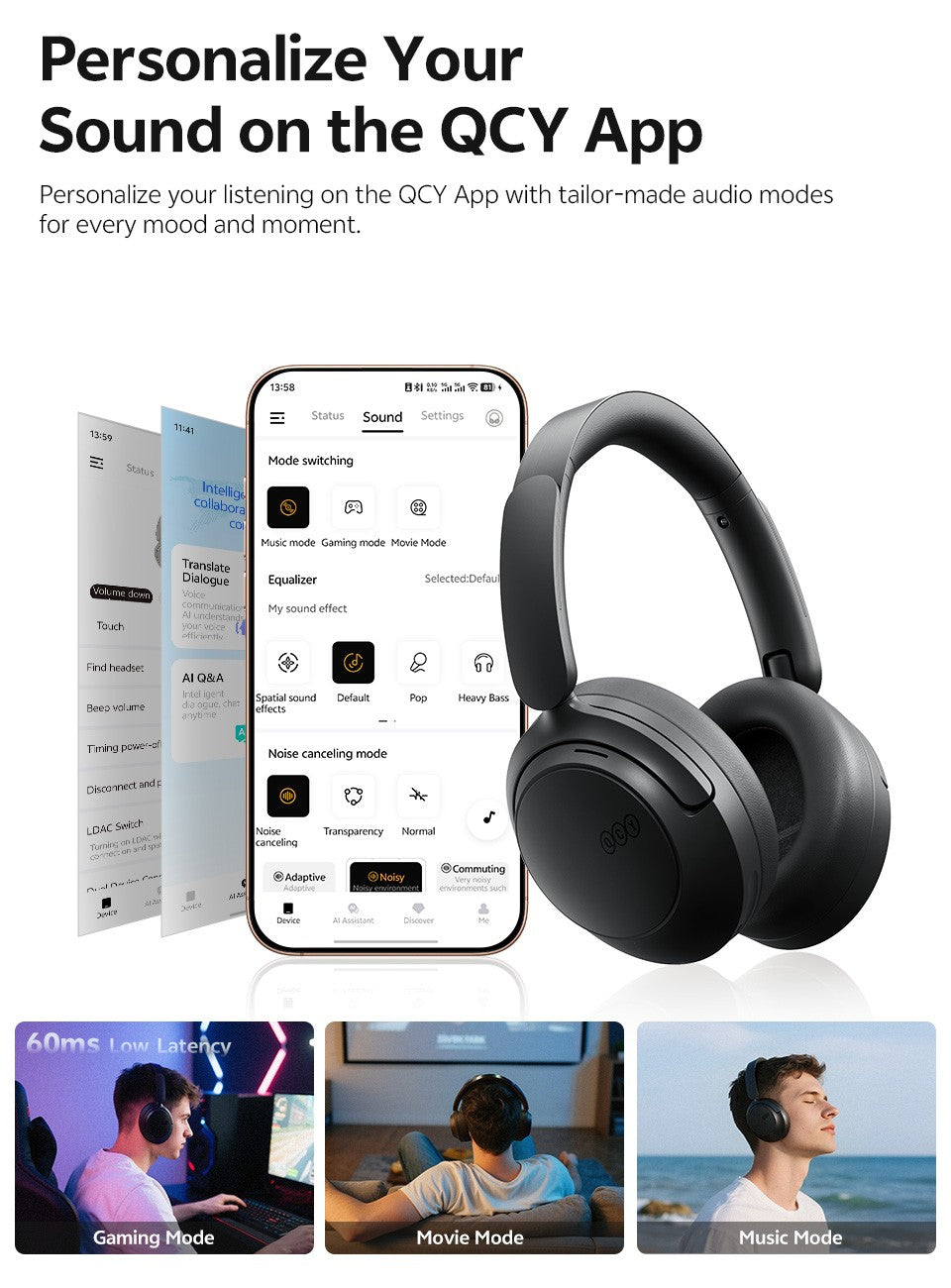 Qcy Anc Fone De Ouvido Sem Fio H3S 56Db Com Cancelamento De Ruído Hi-Res 3D Fone