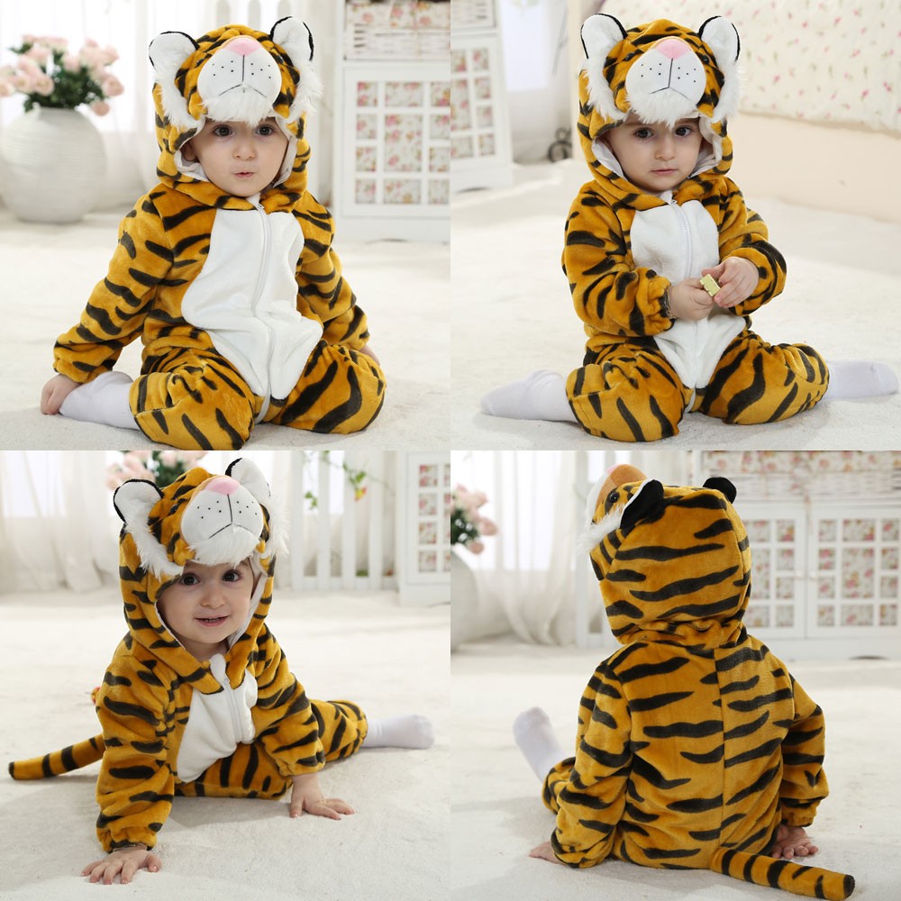 Umorden Infant Toddler Dalmatian Dog Lion Tiger Dinosaur Costumes Baby Boys Girls Kigurumi Cartoon Animal Romper Halloween Purim