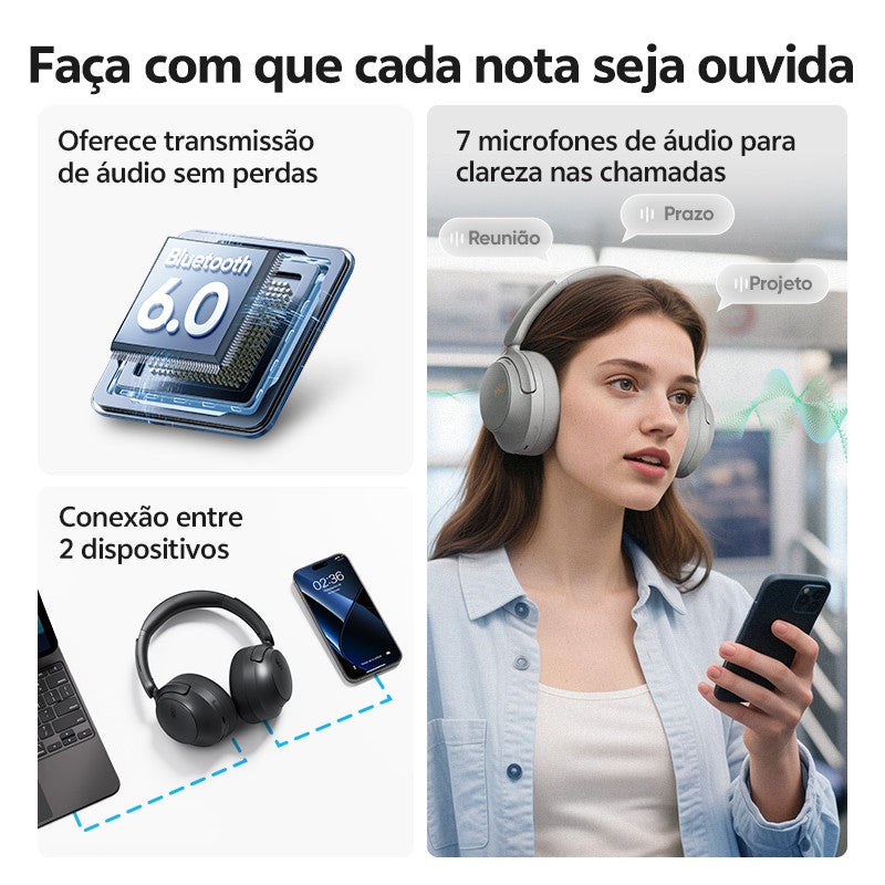 Qcy Anc Fone De Ouvido Sem Fio H3S 56Db Com Cancelamento De Ruído Hi-Res 3D Fone