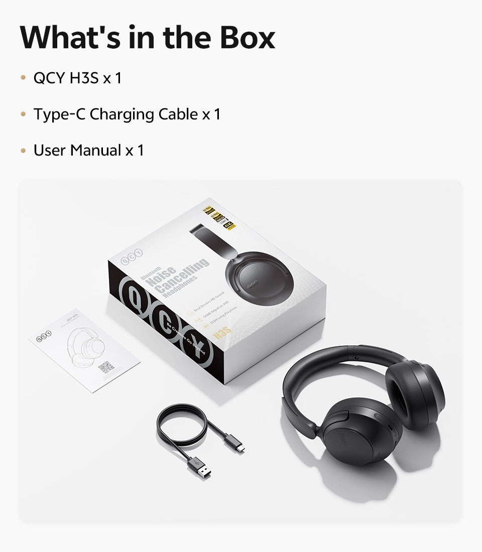 Qcy Anc Fone De Ouvido Sem Fio H3S 56Db Com Cancelamento De Ruído Hi-Res 3D Fone